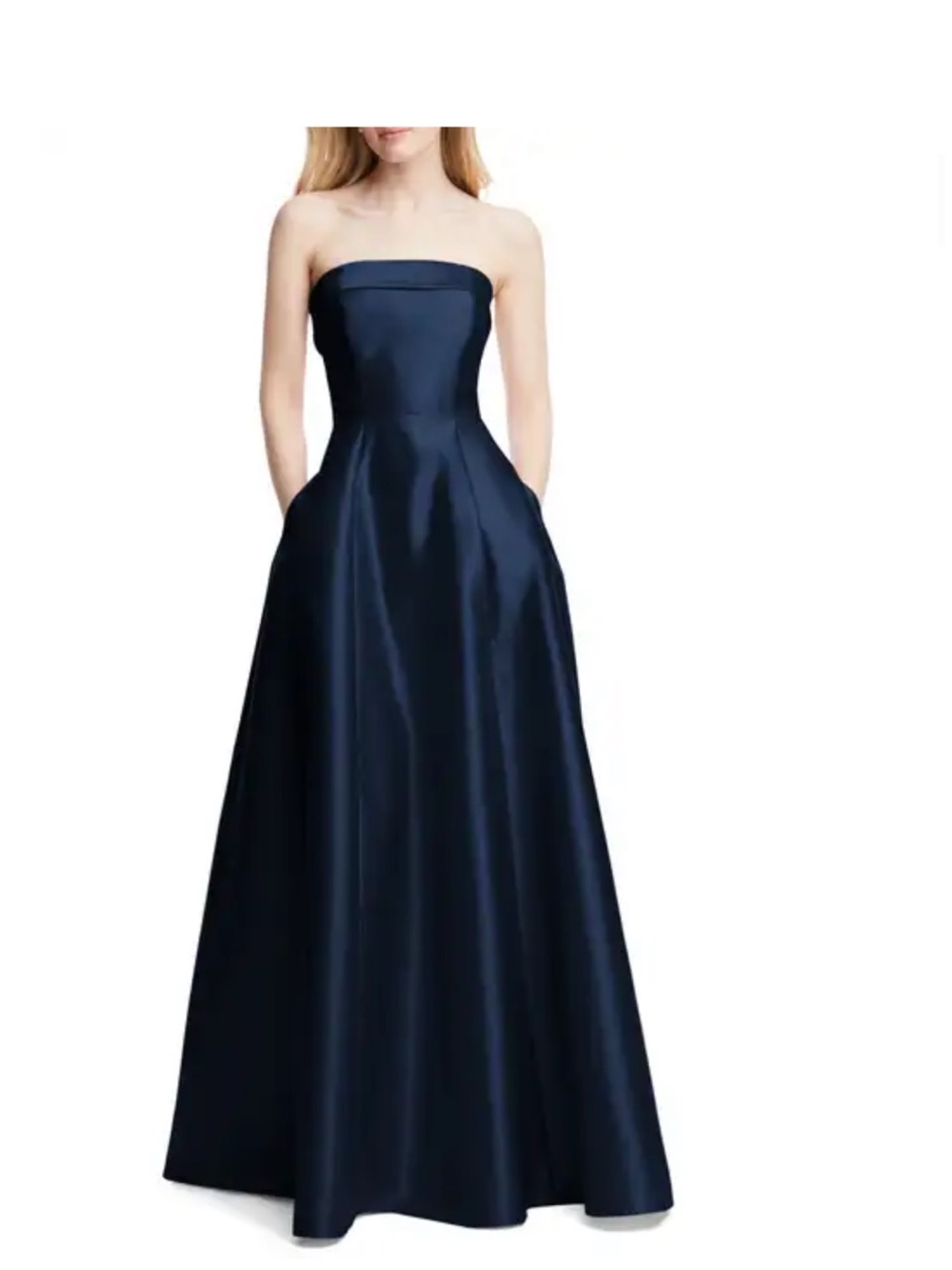 ALFRED SUNG Strapless Midnight Blue Satin Gown